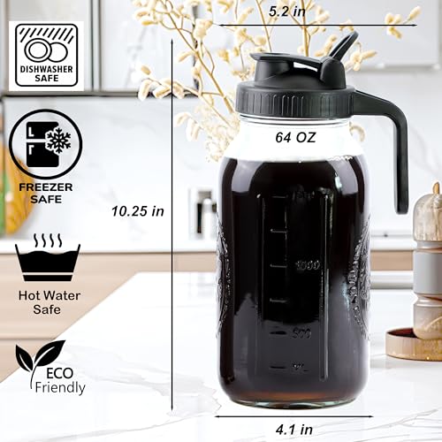 Cold Brew Coffee Maker 64 Oz Mason Jar Iced Coffee Maker 2 Set Half Gallon Glass Pitcher With Pour Spout Lids 2 Quart Wide Mouth Cold Brew Pitcher With Strainer For Fridge
