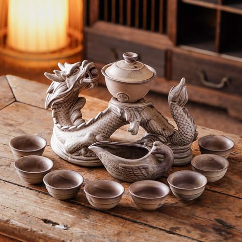 Ceramic Teapot with Infuser Semi Automatic Tea Set Magic Teapot with 8 cups Gradient Color (11 Count)