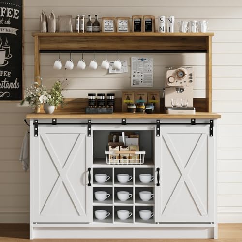 47" Farmhouse Coffee Bar Cabinet with Storage Hutch