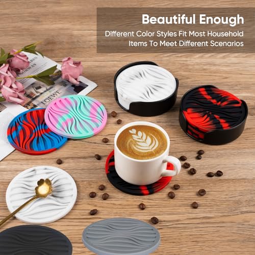 6Pcs Rubber Coasters for Drink with Holder