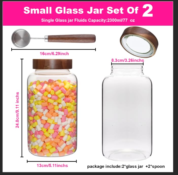 Glass Coffee Jars Spice Jar Round Storage Canister with Wooden Lid Clear Glass Food Jar for Pantry Sugar Tea Coffee Bean Spice Nuts Cookies Bath Salts