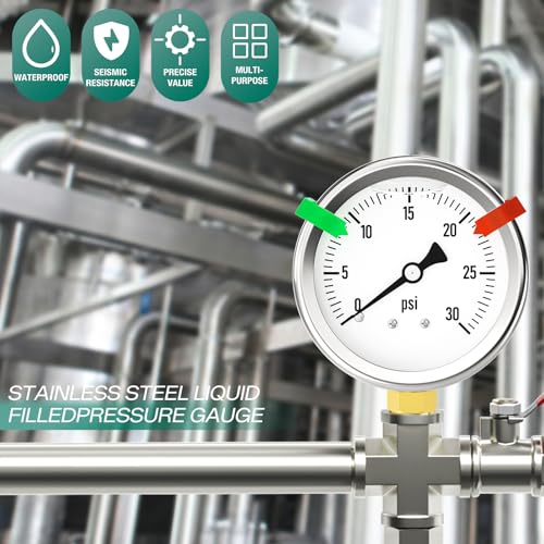 0 30PSI Stainless Steel Liquid Filled Pressure Gauge