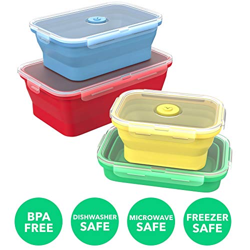 Silicone Food Storage Containers with BPA Free Airtight Plastic Lids (4 Count)