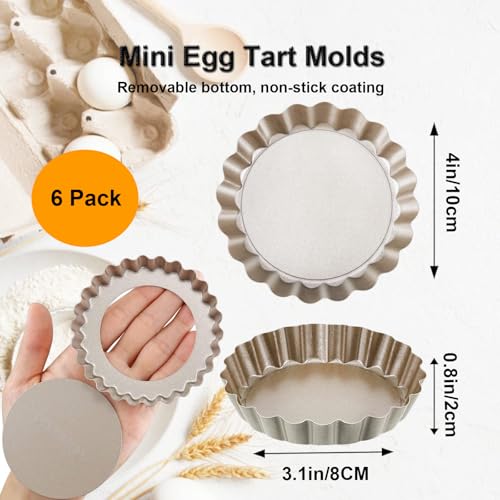 4 Inch Mini Quiche Pans Gold 6 Pack. Egg Tart Molds w (6 Count)