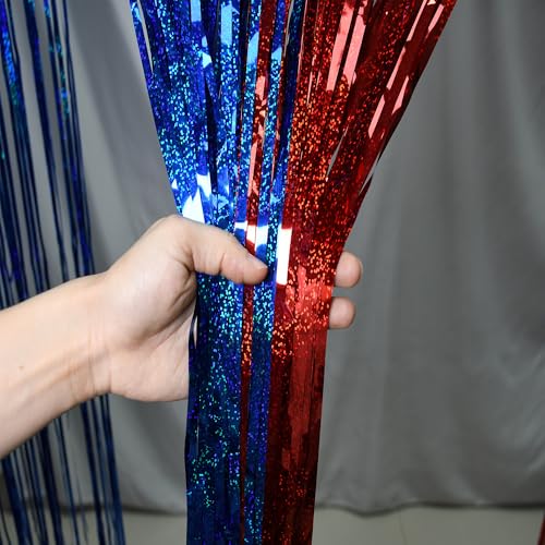 Red Blue Tinsel Foil Fringe Curtains (2 Count)