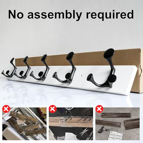 30 Inch White Wood Coat Rack Wall Mount with 5 Triple Hooks