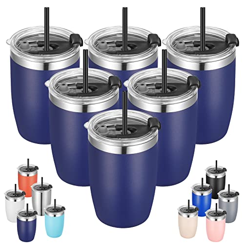 Stainless Steel 12 oz Tumblers bulk Vacuum Insulated Double Wall Travel Tumbler with Lid and Straw Reusable Tumbler (6 Count)