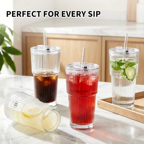20oz Iced Coffee Cups with Lids and Straws (4 Count)