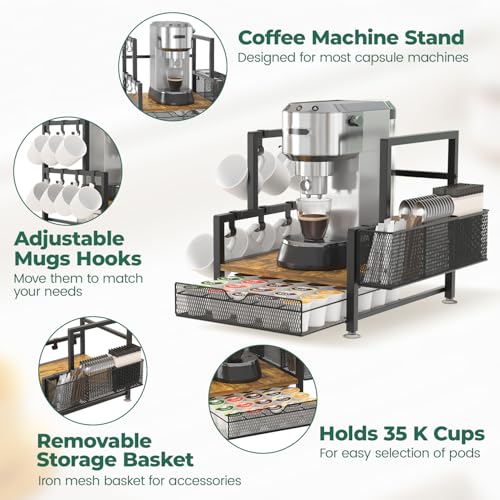 Coffee Bar Station Organizer with K Cup Drawer
