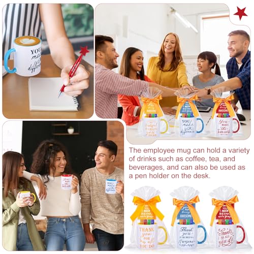 6 Set Employee Appreciation Gifts Include Thank You Staff Mug Gift Set 12 oz Appreciation Mugs Inspirational Pens Tags for Employee Staff Team Group (6 Count)