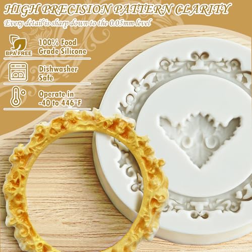 Picture Frame Molds Silicone Baroque Vintage for Fondant Candy Clay Covered Oreo Cake Photo Decorating Cupcake Toppers