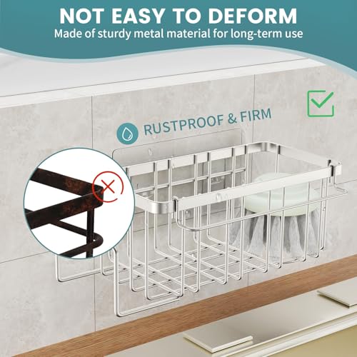 4-in-1 Sponge Holder for Kitchen Sink, Sink Caddy Organizers, Silver