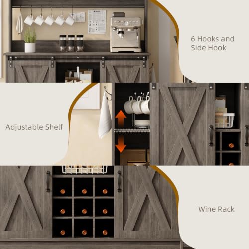 47" Coffee Bar Cabinet with Storage Hutch & Wine Rack