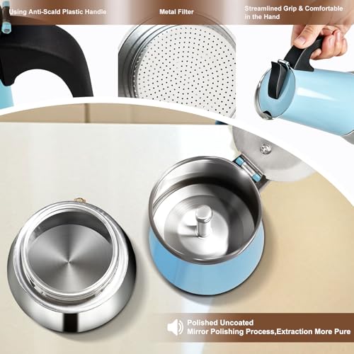 9 Cup Stovetop Espresso Maker Stainless Steel Moka Pot Stove Top Percolator Italian Coffee Makers Capable Mocha Greca Machine Cafe Classic Induction Cookers for Home and Camping 450ml 15oz
