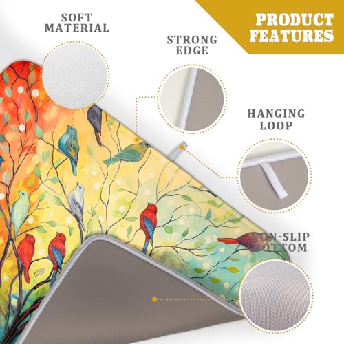 Dish Drying Mat for Kitchen Counter 18x24 Inch Summer Floral Birds Kitchen Drying Mat Fast Dry Absorbent Microfiber Dish Drainer Rack Pad Flower Mat for Countertop Decor