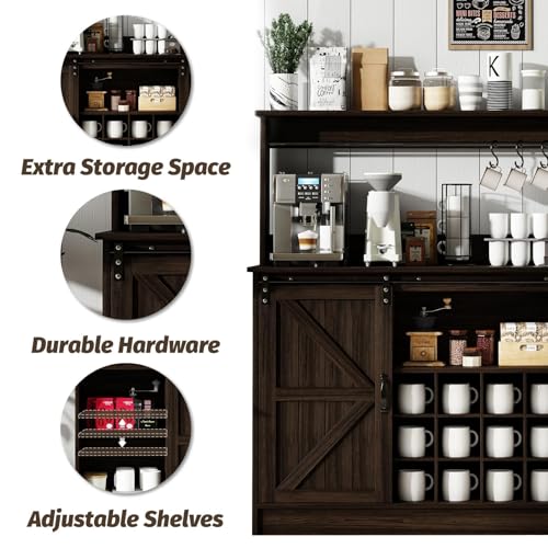 55" Farmhouse Coffee Bar Cabinet with Storage Hutch