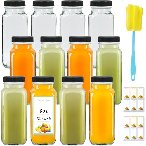 12 Pack 8oz Glass Juice Bottles with Lids