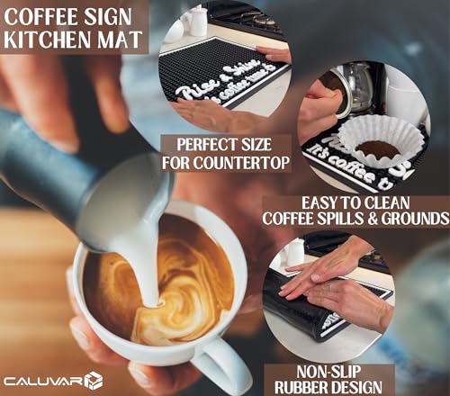 Rise and Shine It's Coffee Time Sign Silicone Bar Mat 18x12 in
