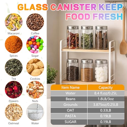 8 oz Small Glass Coffee Jars Spice Jar Round Storage Canister with Wooden Lid Clear Glass Food Jar for Pantry Sugar Tea Coffee Bean Spice Nuts Cookies Bath Salts