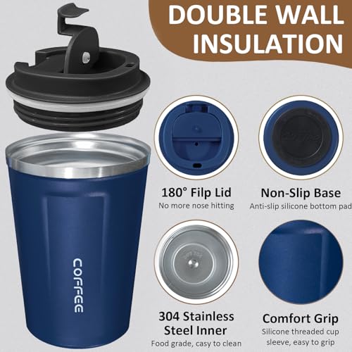 4 Pack Travel Coffee Mug 12oz Insulated Coffee Cup with Lid (4 Count)
