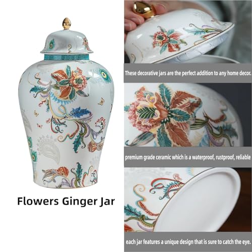 12 inches flowers Ginger Jar with Lid Chinese Decorative Ceramic