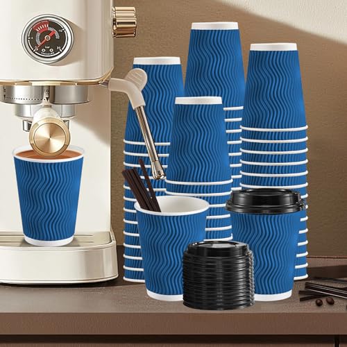 90 Pack 12 oz Disposable Coffee Cups with Lids and Straws (90 Count)