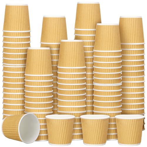 350 Pieces 4 oz Ripple Wall Insulated Coffee Cups Bulk Disposable Espresso Paper Corrugated Travel Coffee Cups for Hot Cold Drink Cappuccino Beverage Tea Party