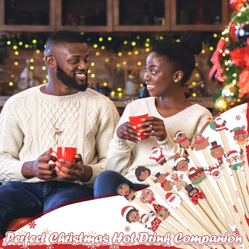 100 Pcs African American Christmas Wooden Coffee Stir Sticks