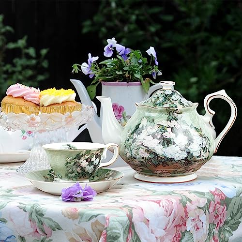 Teapot 30 oz Vangogh Paintings Bone China Loose Tea Pot Floral Design Vintage Ceramic Coffee Water Pot European Style Porcelain (30 Ounce)
