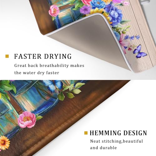 Summer Flowers Dish Drying Mat for Kitchen Counter 18x24in Vintage Colorful Floral Kitchen Drying Mat Soft Absorbent Microfiber Farmhouse Flowers Dish Drainer Rack Mats for Kitchen Countertops