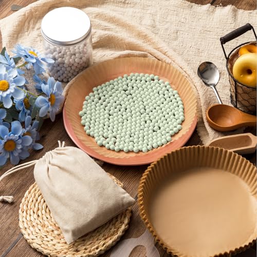 1 Pack 2 lb Light Green Pie Weights for Baking Crust Reusable Ceramic Blind Baking Beans Stoneware with 50 Pcs Disposable Parchment Paper Pie Liner Fit 8