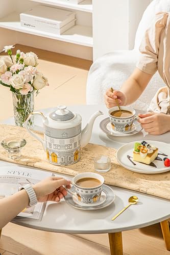 Personalized Architectural Ceramic Tea Cup and Saucer Set