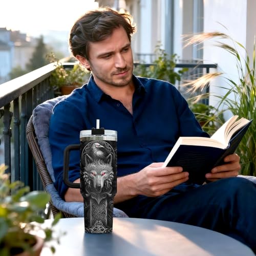 Valhalla Wolf Norse Mythology 40 oz Tumbler with Handle