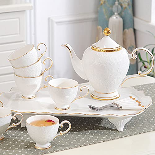 Porcelain Tea Set Tea Gift Sets with Tray Tea Cup Teapot Set Tea Pot with 6 Cups Modern Tea Set for Tea Coffee Water White