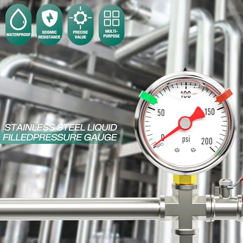 0 200psi Stainless Steel Glycerin Liquid Filled Pressure Gauge1