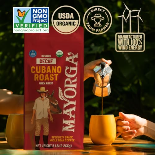 Decaf Dark Roast 5lb Bag Cafe Swiss Water Decaffeinated Cubano Roast 100% Arabica Whole Coffee Beans (80 Ounce)