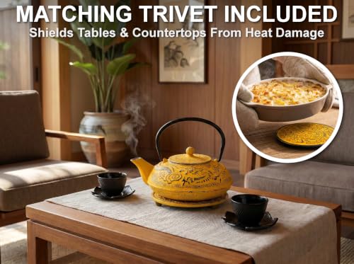 40 Oz Yellow Dragon Cast Iron Teapot