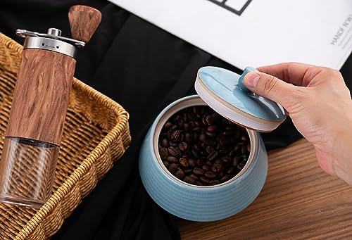 Small Kitchen Ceramic Canister Storage Jar with Lid Blue
