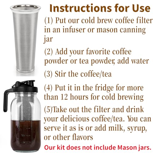 3 Pack Cold Brew Coffee Filter for 64oz Wide Mouth Mason Jar (3 Count)