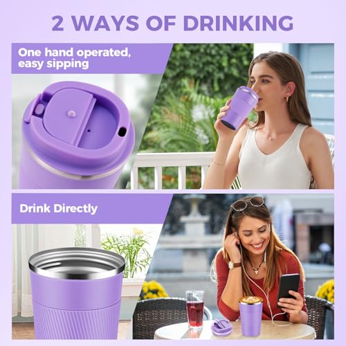 13 oz Stainless Steel Insulated Travel Coffee Mug with Fip Lid Bulk 2 Pack (2 Count)