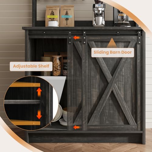 Farmhouse Coffee Bar Cabinet with Sliding Barn Door