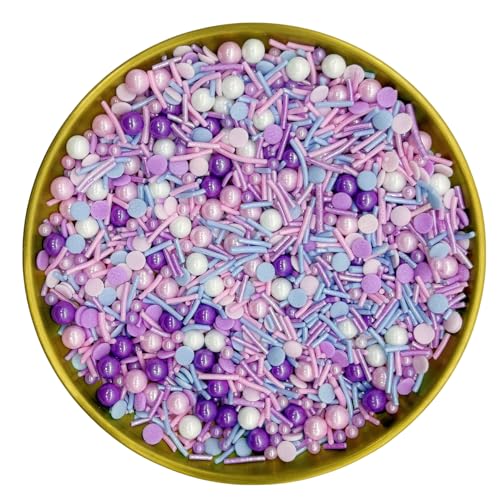 Purple & Pink & Blue & White Sprinkles Mixed Style Edible Cake Decorations Cupcake Toppers Cookie Perfect for Cakes (3 Ounce)