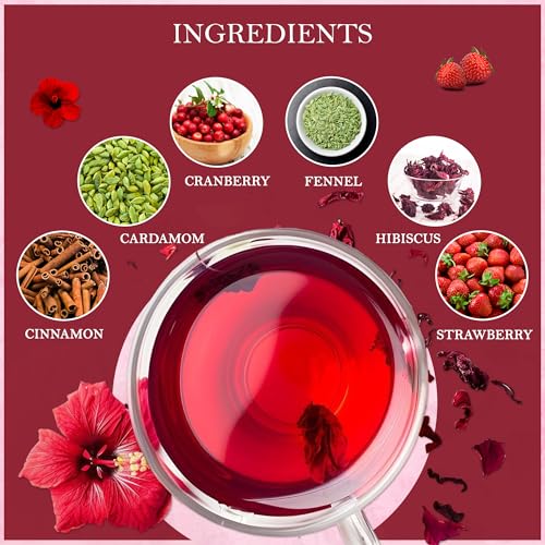 Tealeaf & Co. Strawberry Hibiscus Tea Bags Blended with Fresh Herbs and Spices (7.055 Ounce)