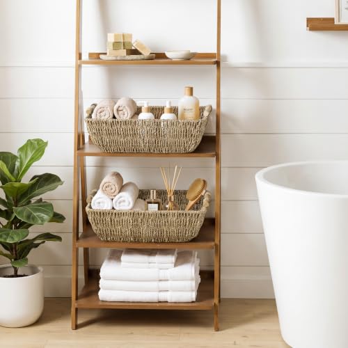 Hand Woven Jumbo Storage Baskets with Wooden Handles (2 Count)