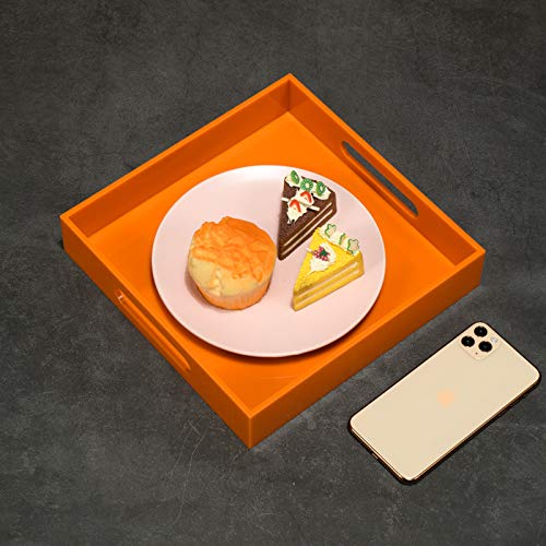 Orange Sturdy Acrylic Serving Tray with Handles