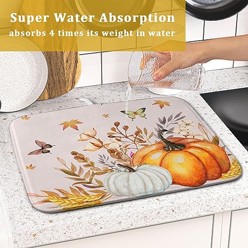 Fall Pumpkin Maple Dish Drying Mat for Kitchen Counter