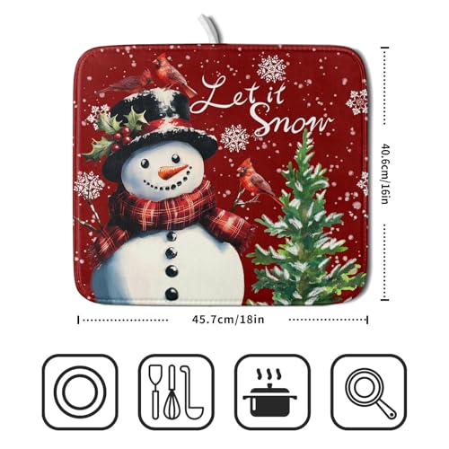 Winter Snowflake Red Dish Drying Mat for Kitchen Counter