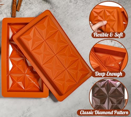 1 Inch Deep Dubai Chocolate Bar Mold Deep with Diamond Shapes