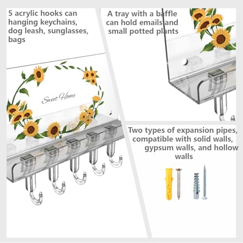 Wall Key Holder for Wall with 5 Hooks