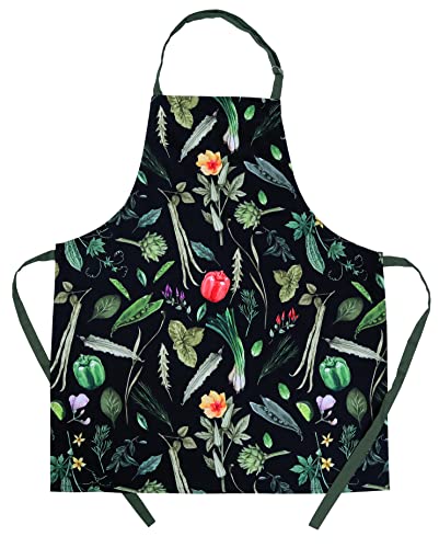 Cotton Kitchen Apron with Adjustable Strap & Waist Ties Reusable Spring Aprons for Baking